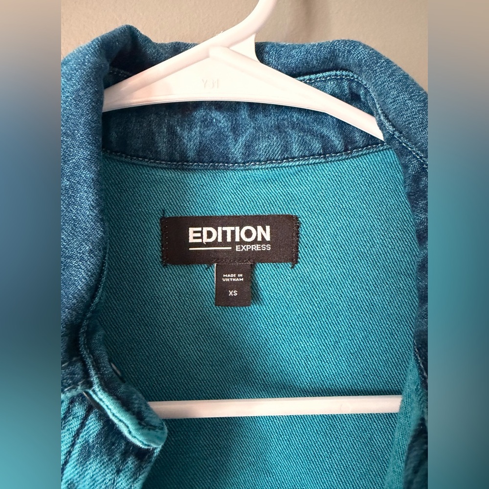 Express Edition Cropped Jean Denim Jacket Women’s XS Bright Teal Blue - Picture 4 of 9
